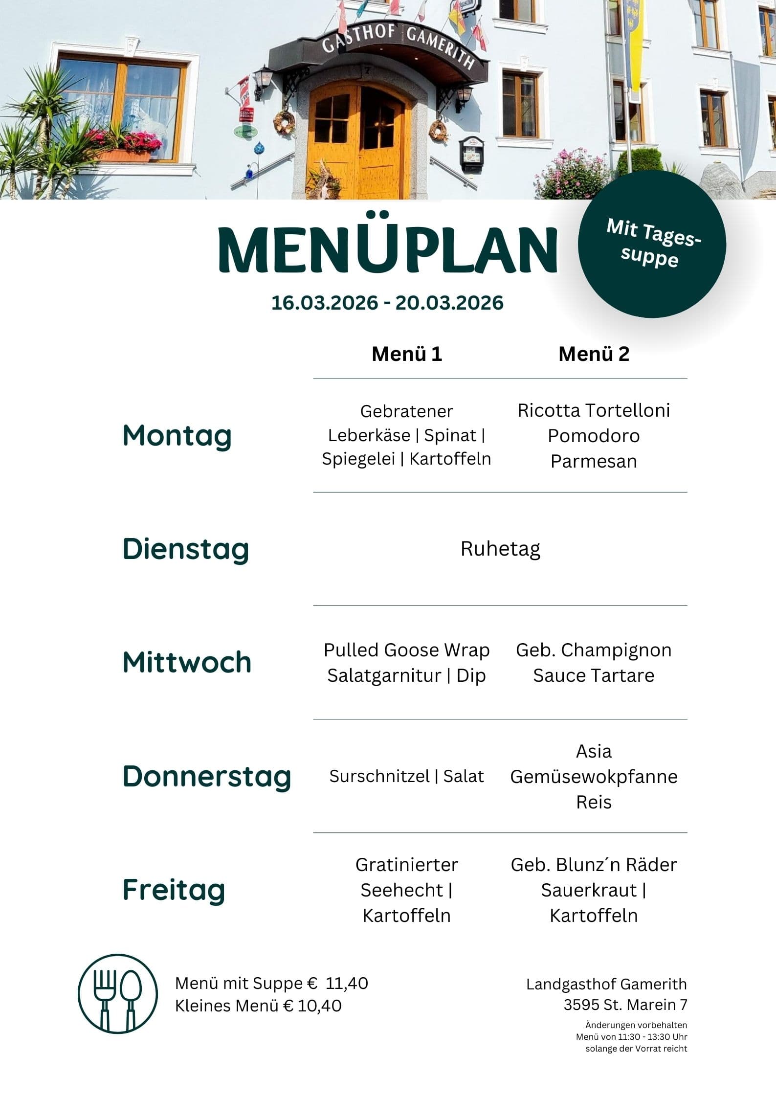 Aktueller Menüplan